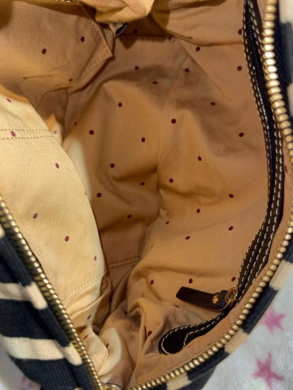 Kate Spade Vintage Black and Cream Striped Hobo Shoulder Bag